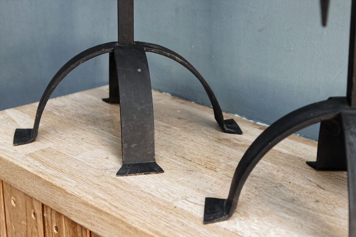Pair of brutalist wrought iron candlesticks