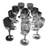 11 verres à eau en cristal d'Arques à la forme originale carrée