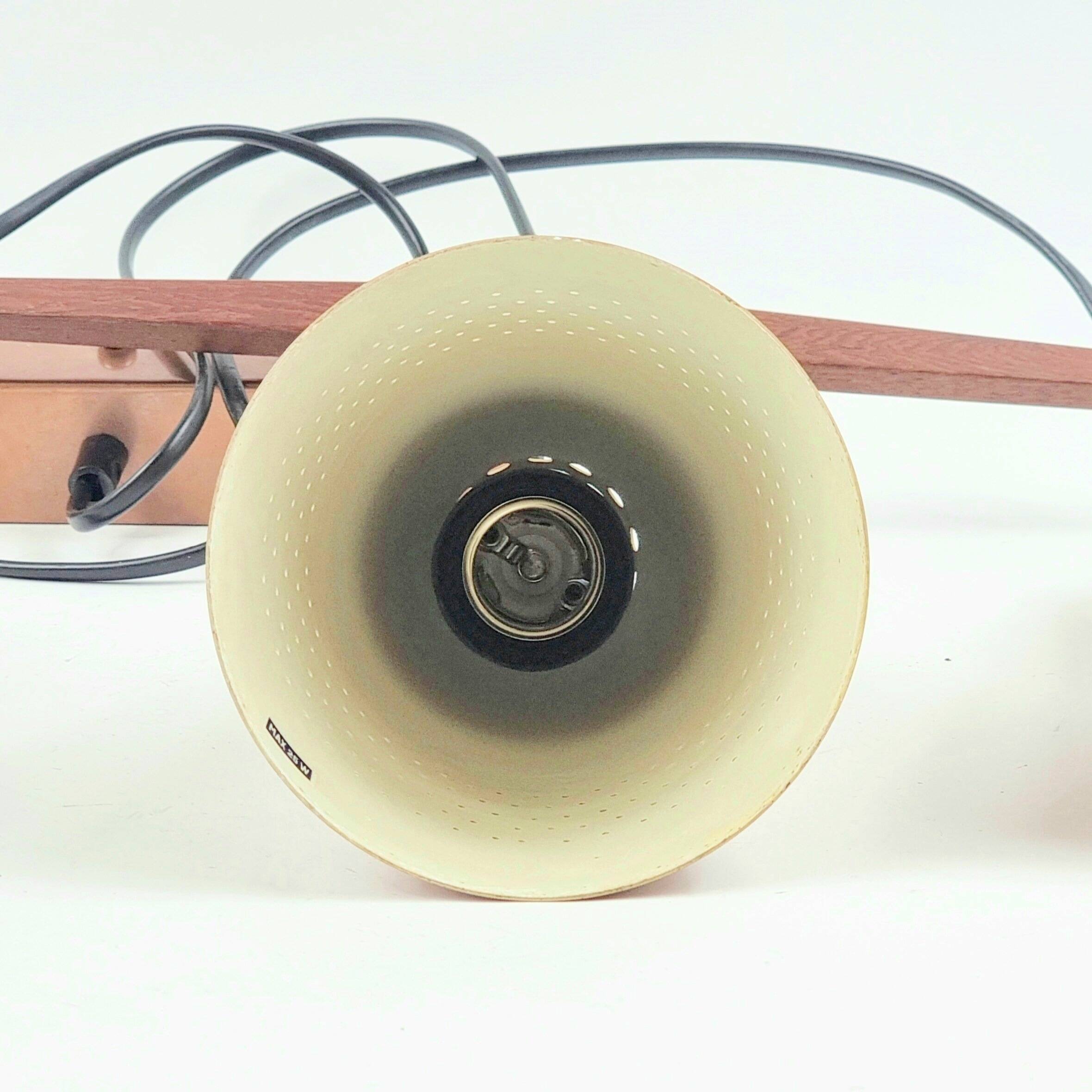Mid Century Scandinavian Copper & Teak Triple Pendant By Jakobsson, 1950s
