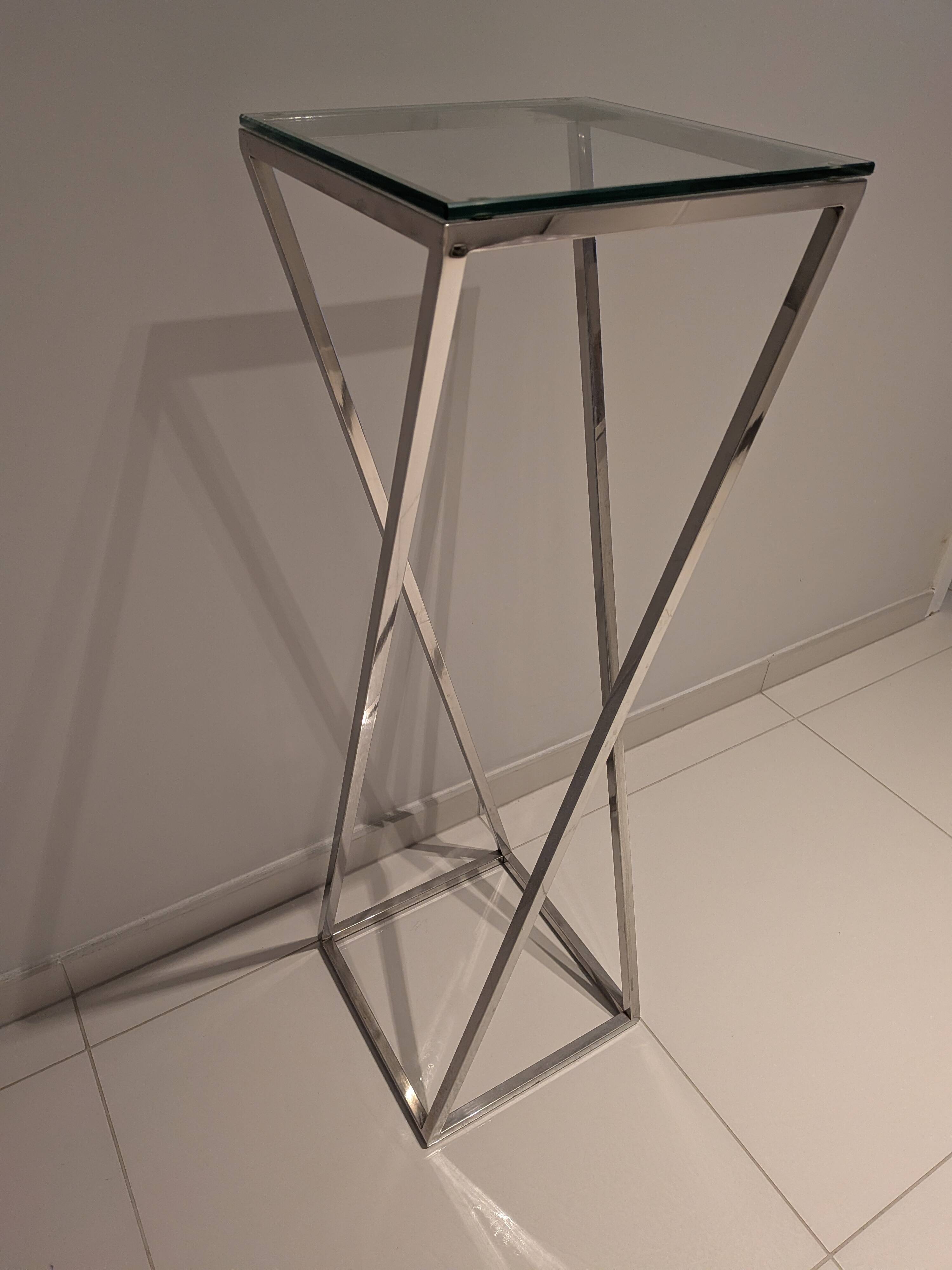 Guéridon tablette inox et verre
