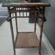 burnt bamboo side table and grass fabric