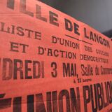 Public Meeting Poster "Union of leftists and Democratic Action" - City of Langon - 1930s