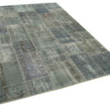 Hand-knotted oriental overdyed 174 cm x 240 cm grey patchwork carpet