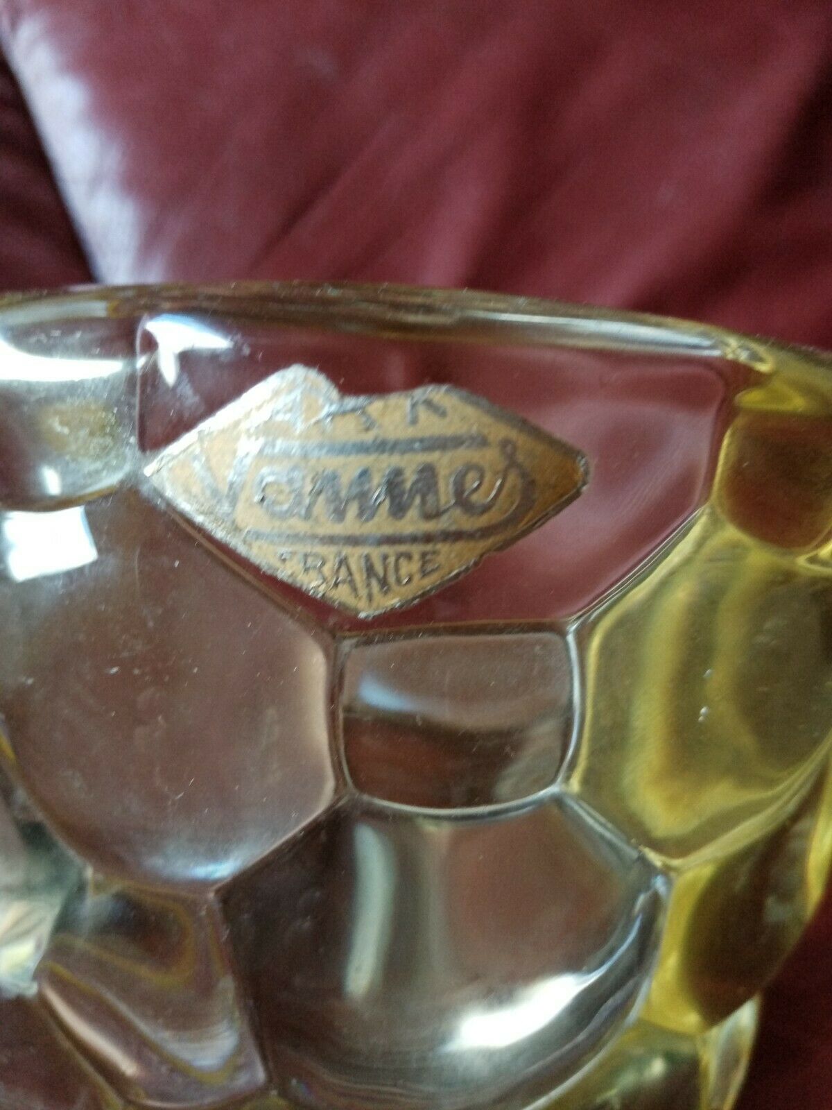 Yellow glass vase 18 cm high signed P. From avesn France