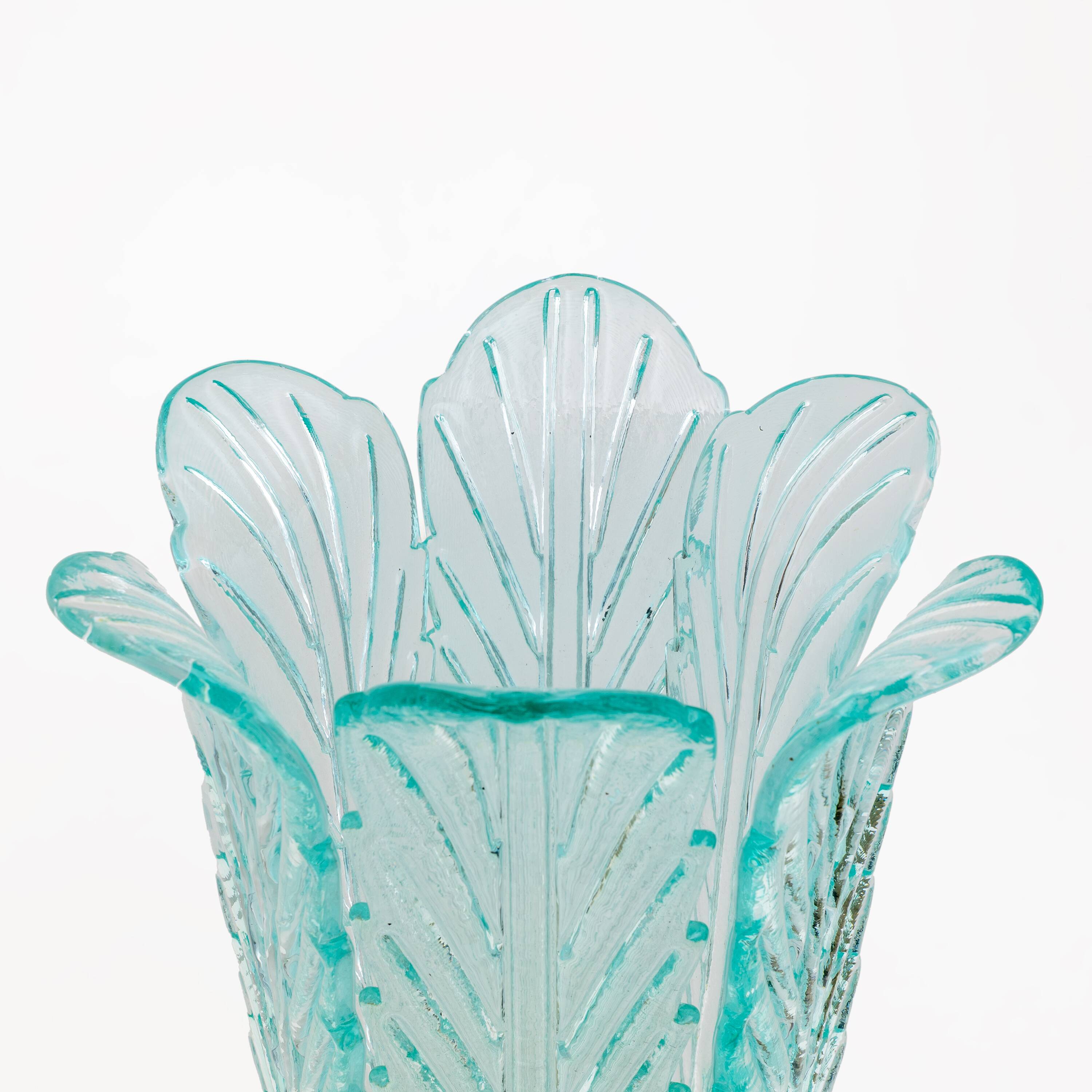 Mid-Century Modern Brass and Murano Glass Leaf Palm Table Lamps