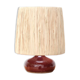 Pink ceramic lamp, raffia lampshade, 70s
