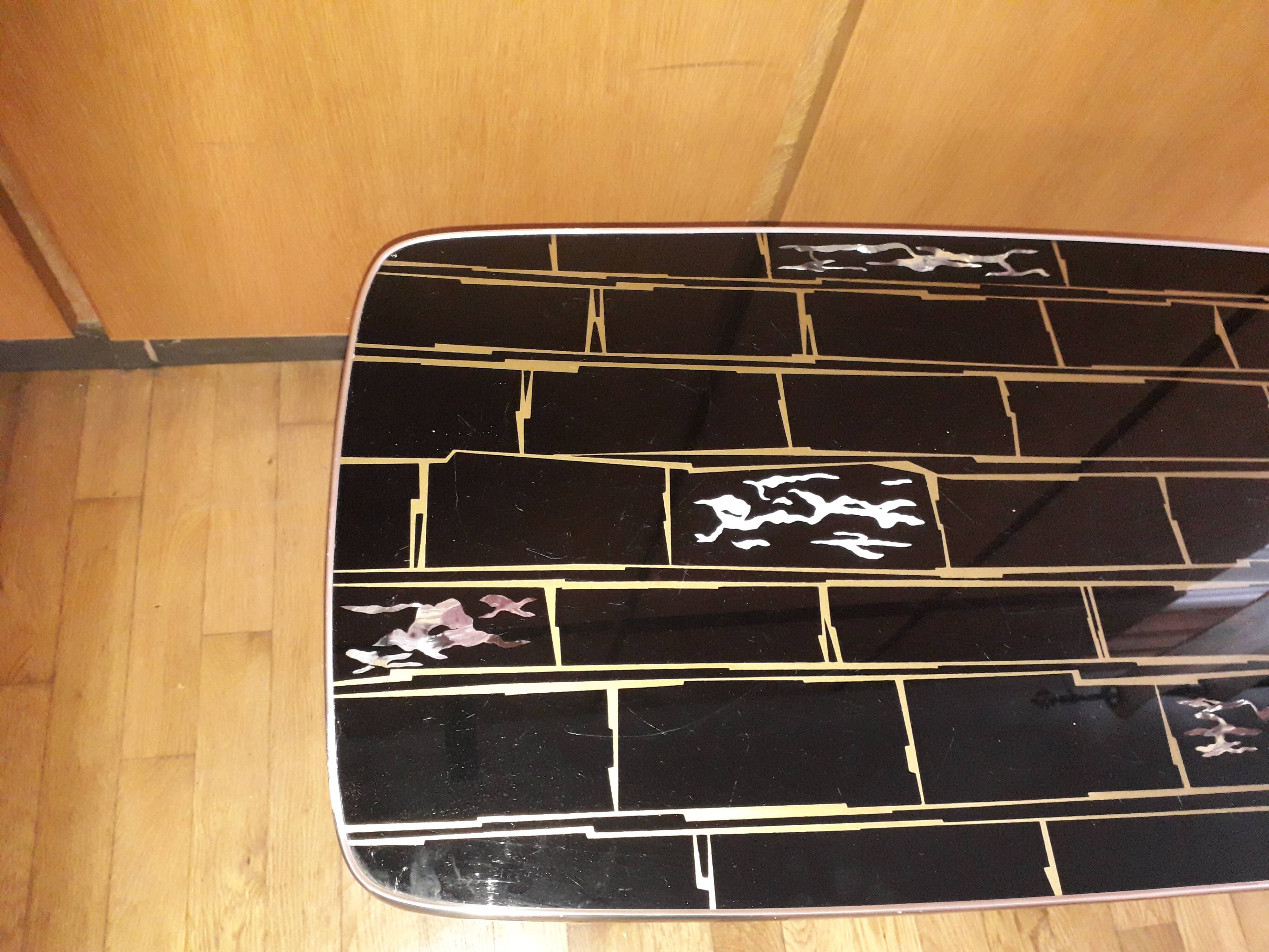 Coffee table formica feet compass glass tray 1960