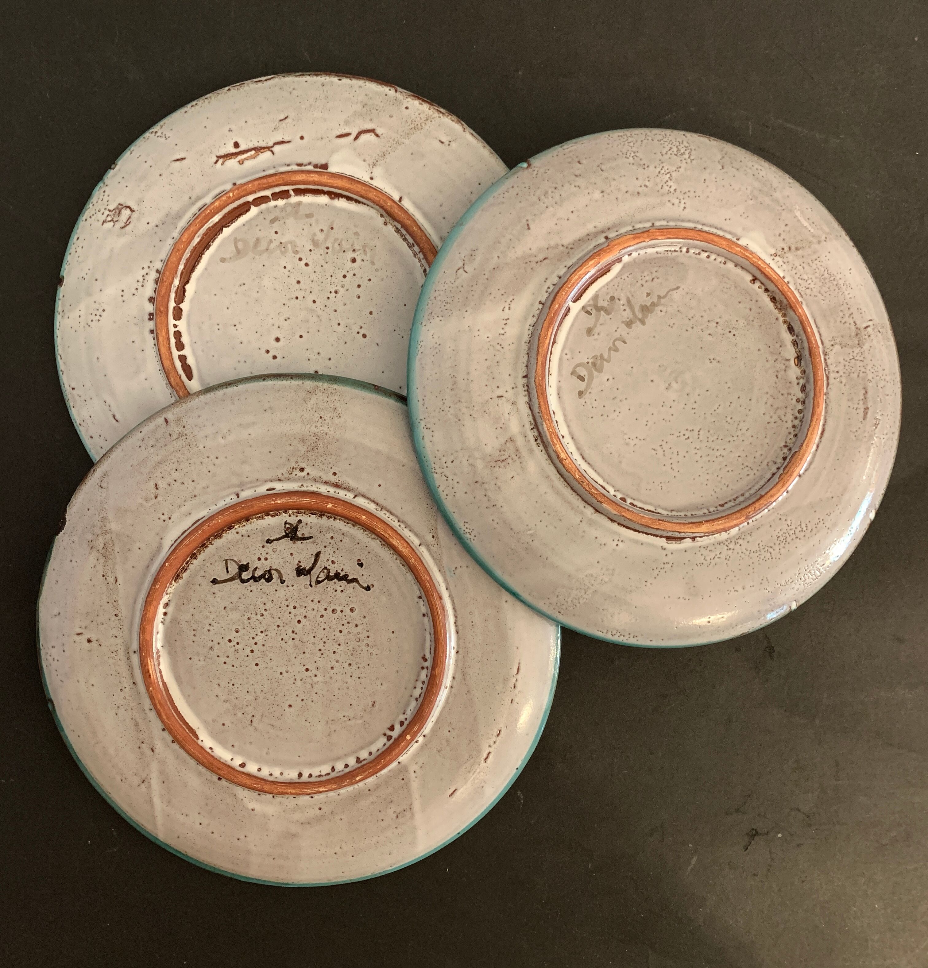 6 ceramic plates, model chardons, Daniel Etienne, Vallauris, 1970