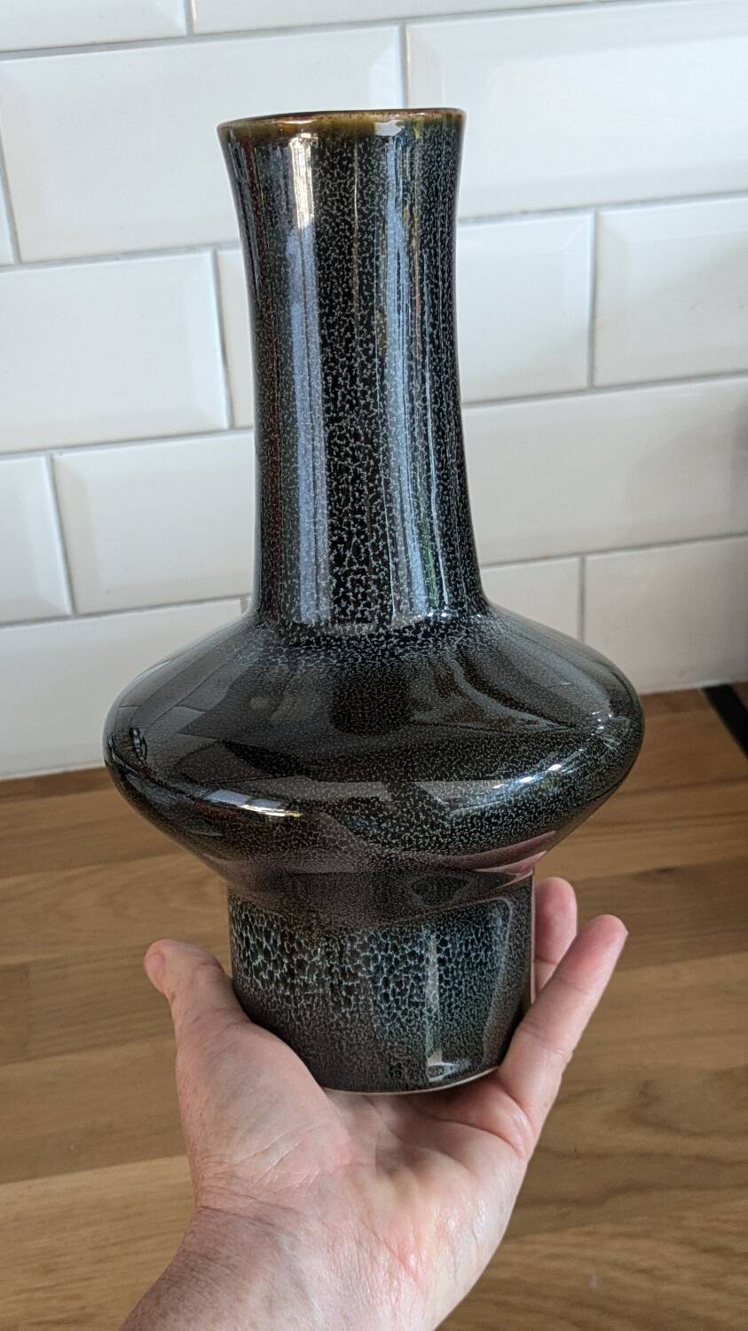 Mirostowice vase from the 60s / black ceramic design art deco