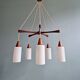 Large Scandinavian chandelier in teak and tubular white opaline, 1960.