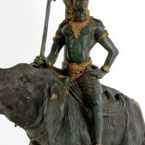 Sculptural lamp in bronze with double patina representing Indra on Airavata