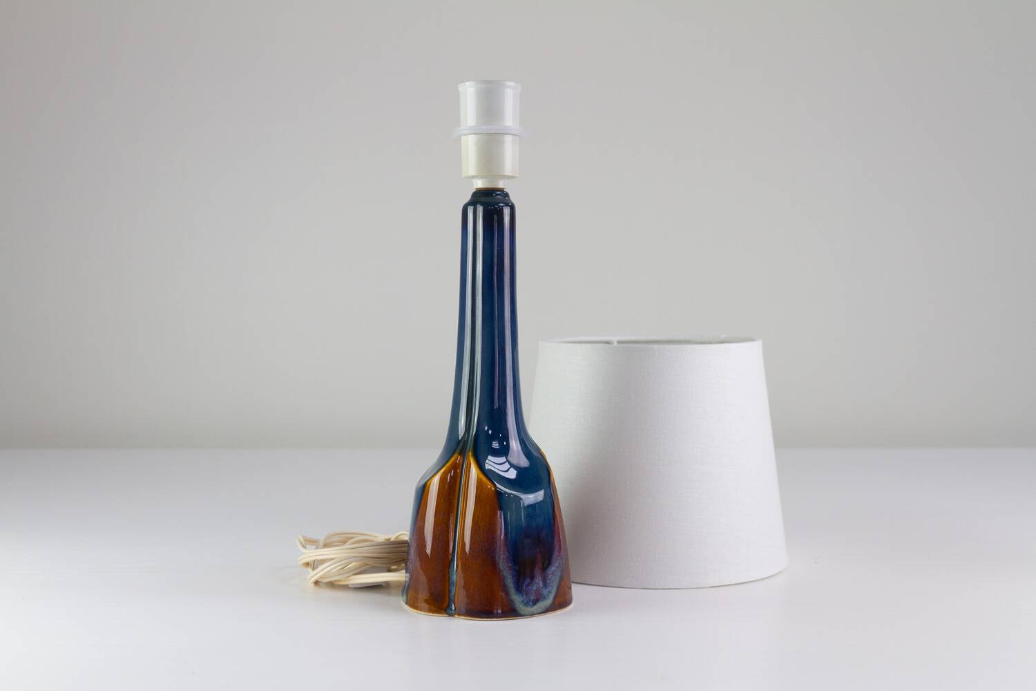 Danish Modern Blue and Brown Ceramic Table Lamp by E. Johansen for Søholm, 1960s