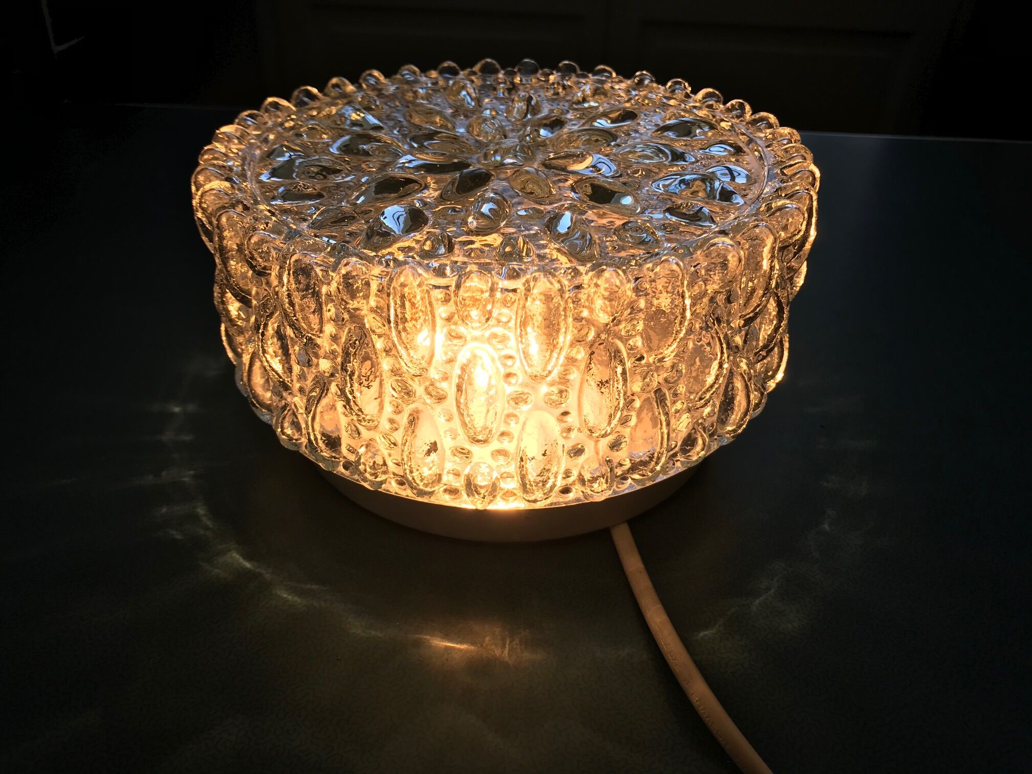 Round cast glass ceiling light
