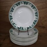 11 white and green earthenware soup plates from Saint Amand Terre de Fer