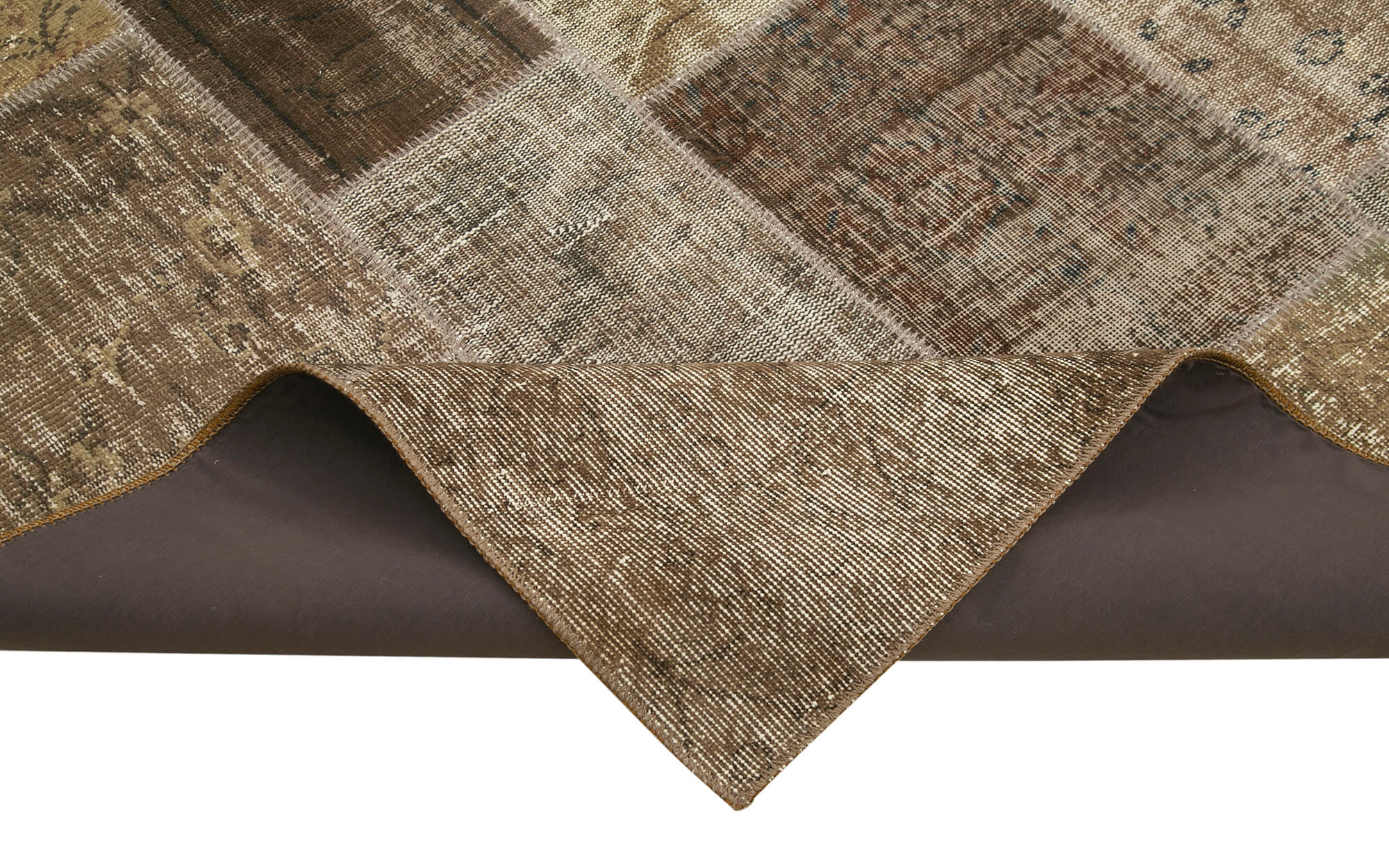 Handmade Anatolian Vintage 195 cm x 300 cm Brown Patchwork Carpet