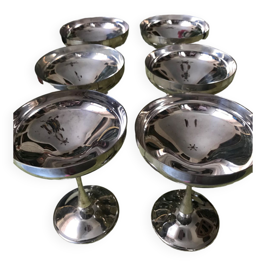 6 Coupes à Glace + Cuillères Vintage Letang Remy Acier