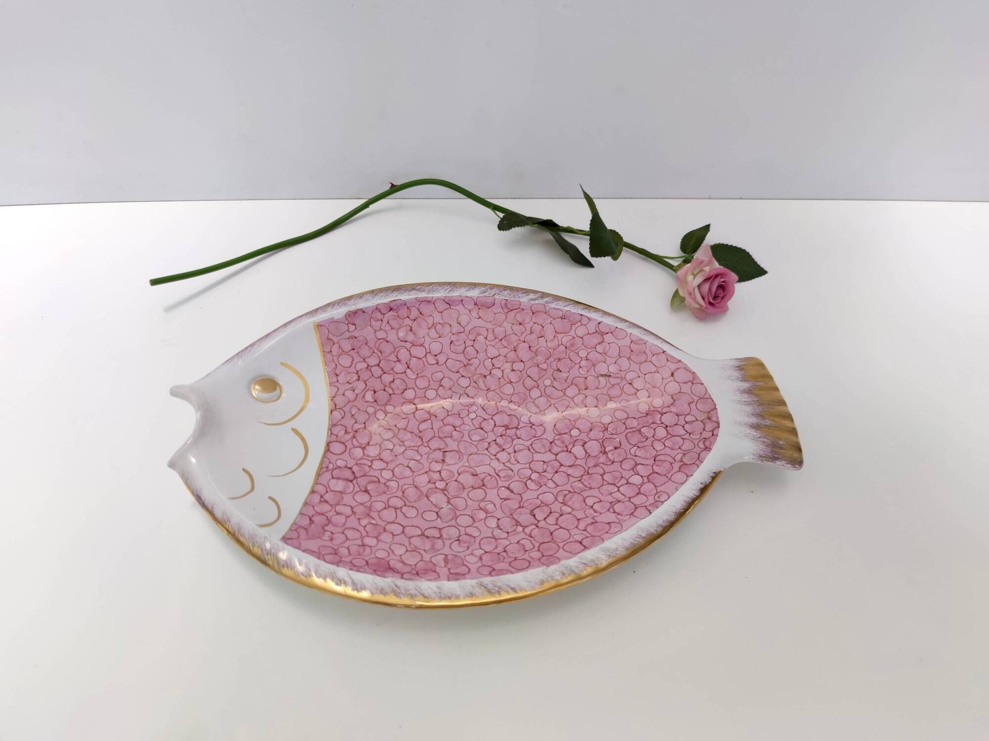 Vintage Large Ceramic Pink Fish Vide-Poche / Decorative Plate by Rometti, Italy