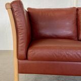 VINTAGE DANISH MID CENTURY DARK COGNAC LEATHER 2 SEATER STOUBY SOFA