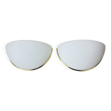 Pair of Limburg Glashütte wall lamp sconce opaline glass with golden detail