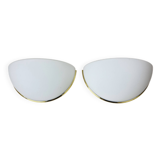 Pair of Limburg Glashütte wall lamp sconce opaline glass with golden detail