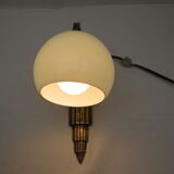 Art deco wall lamp in brass and soft blue opaline globe