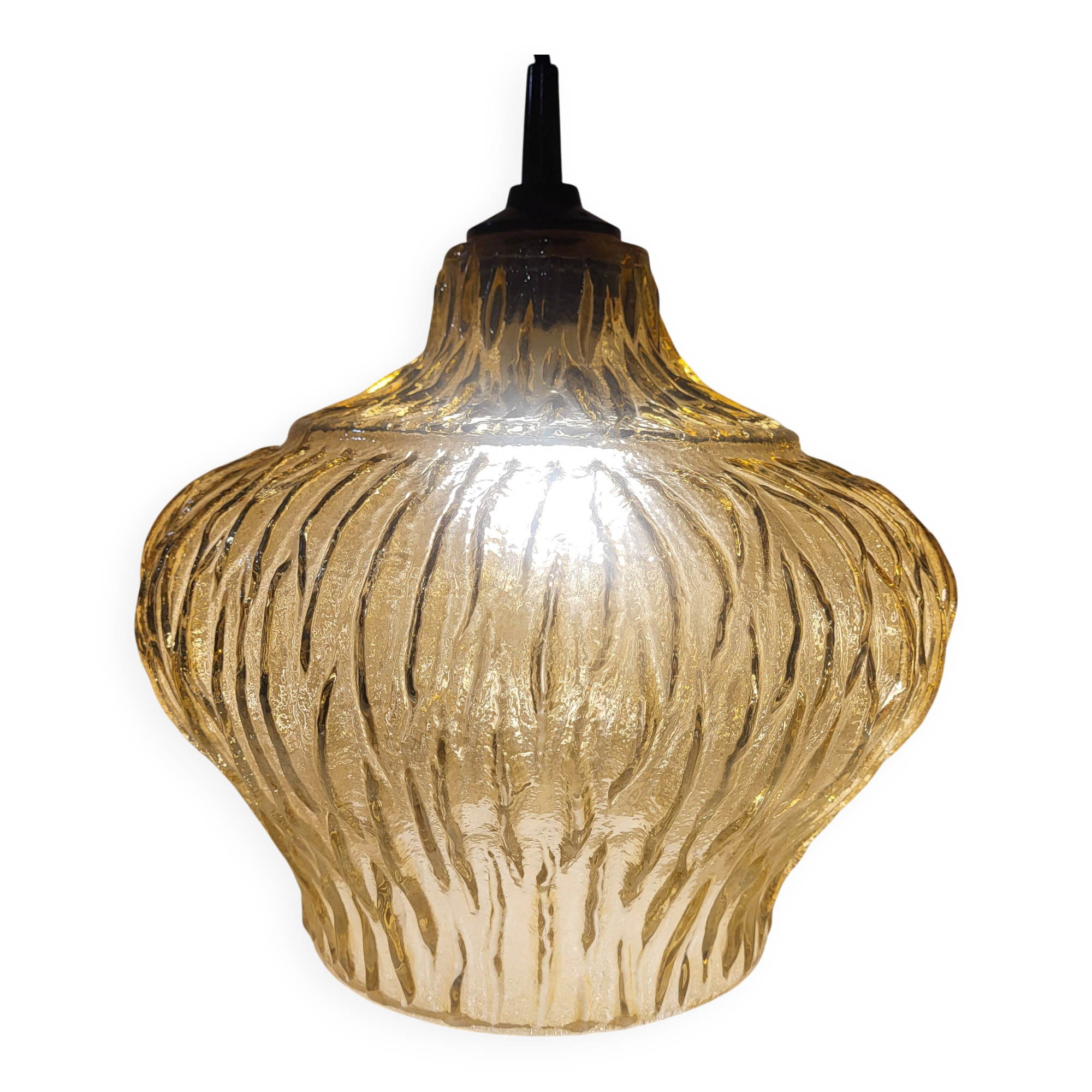 Amber glass pendant, iridescent gold, vintage 1960-70.