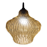 Suspension en verre ambrée, irisée doré, vintage 1960-70