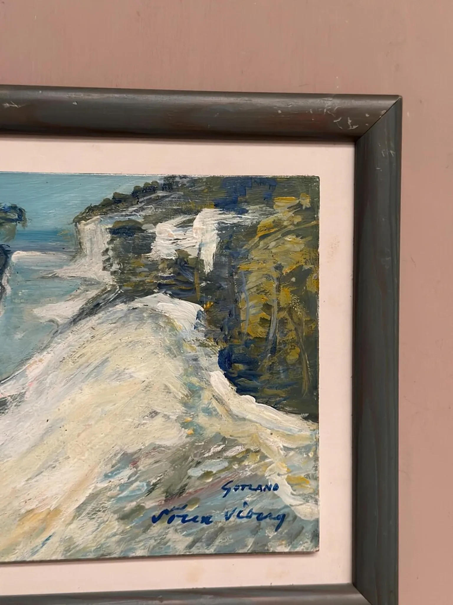 Original Swedish Oil on Panel – “Beach” by Soren Viberg – Vintage & Framed – 32 × 23 cm (12.5" × 9")