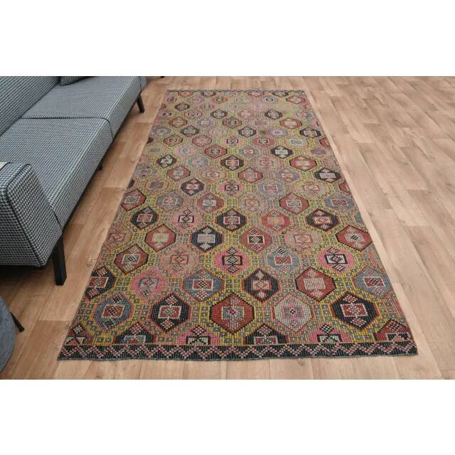 1970s Vintage Turkish Oushak Handmade Colorful Runner Rug 145x243