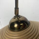 Telescopic brass and pencil reed rattan bamboo hanging pendant lamp, Italy 1970s