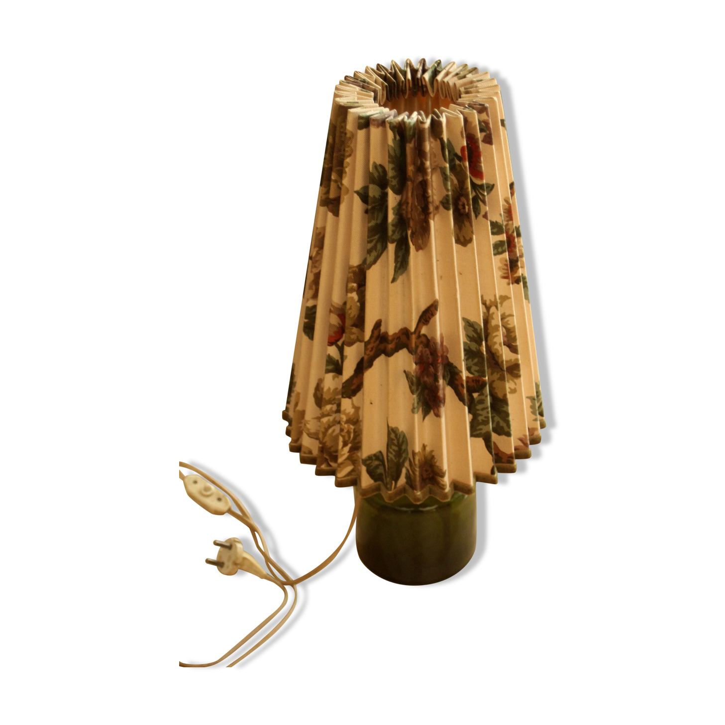 Rockabilly glass footed table lamp with a fabric lampshade, comes direct from the 1950s