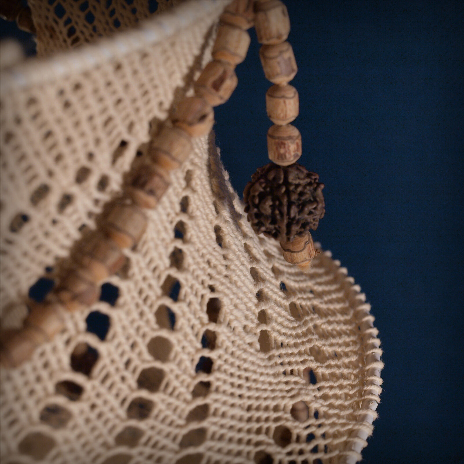Crochet and wood chandelier