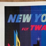 "Fly Twa New York" print by artist David Klein, California, 1960
