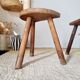 Vintage tripod stool in brutalist wood - folk art