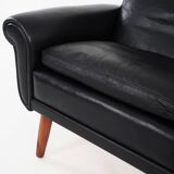 Fauteuil en cuir noir, design danois, années 1970, production : Danemark