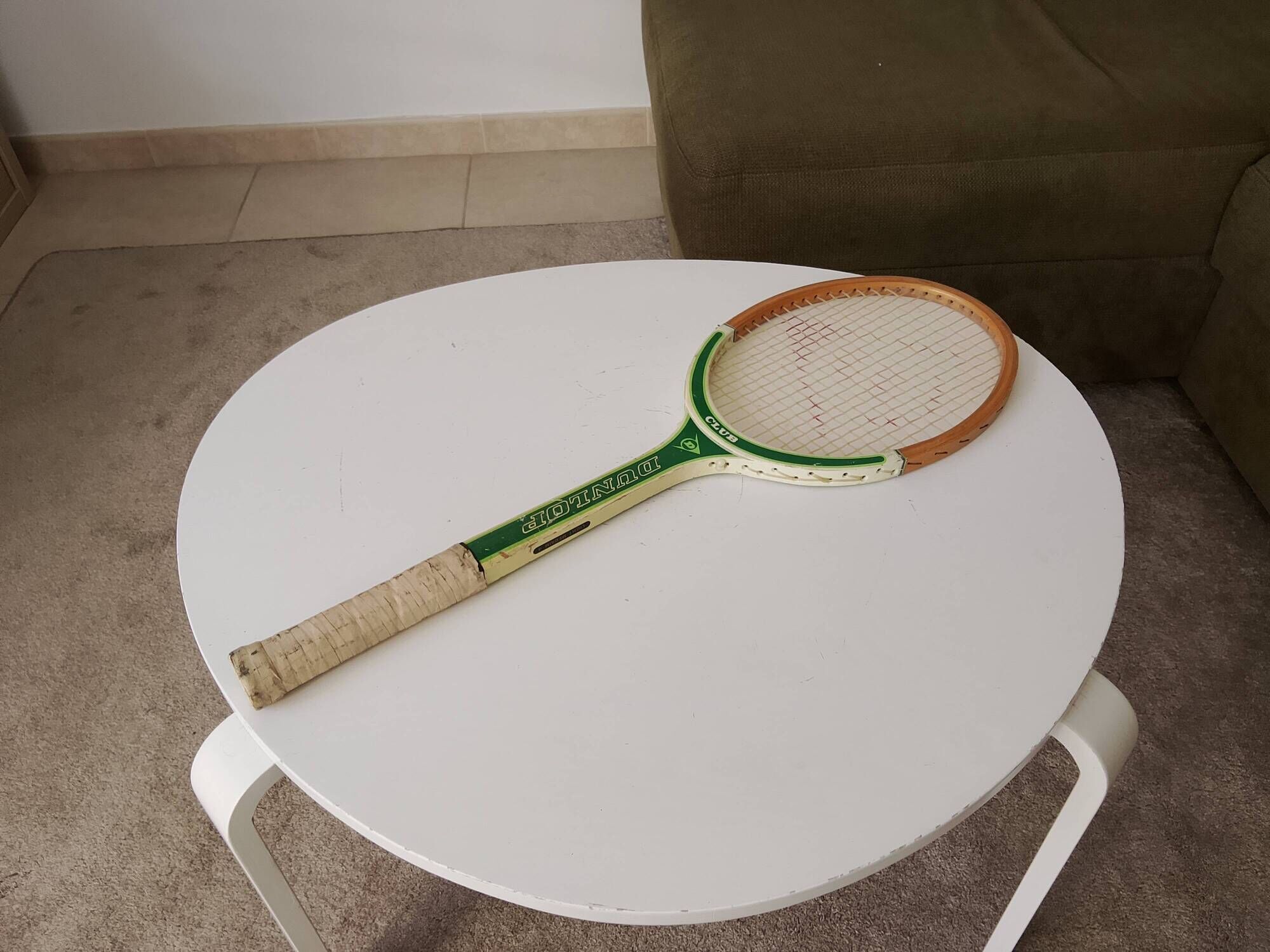 Vintage Dunlop Club tennis racket from the 1970s.
