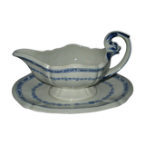 Saucière in Gien earthenware anse in the shape of a dolphin decoration garland 1900