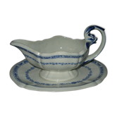 Saucière en faïence de Gien anse en forme de dauphin décor guirlande 1900