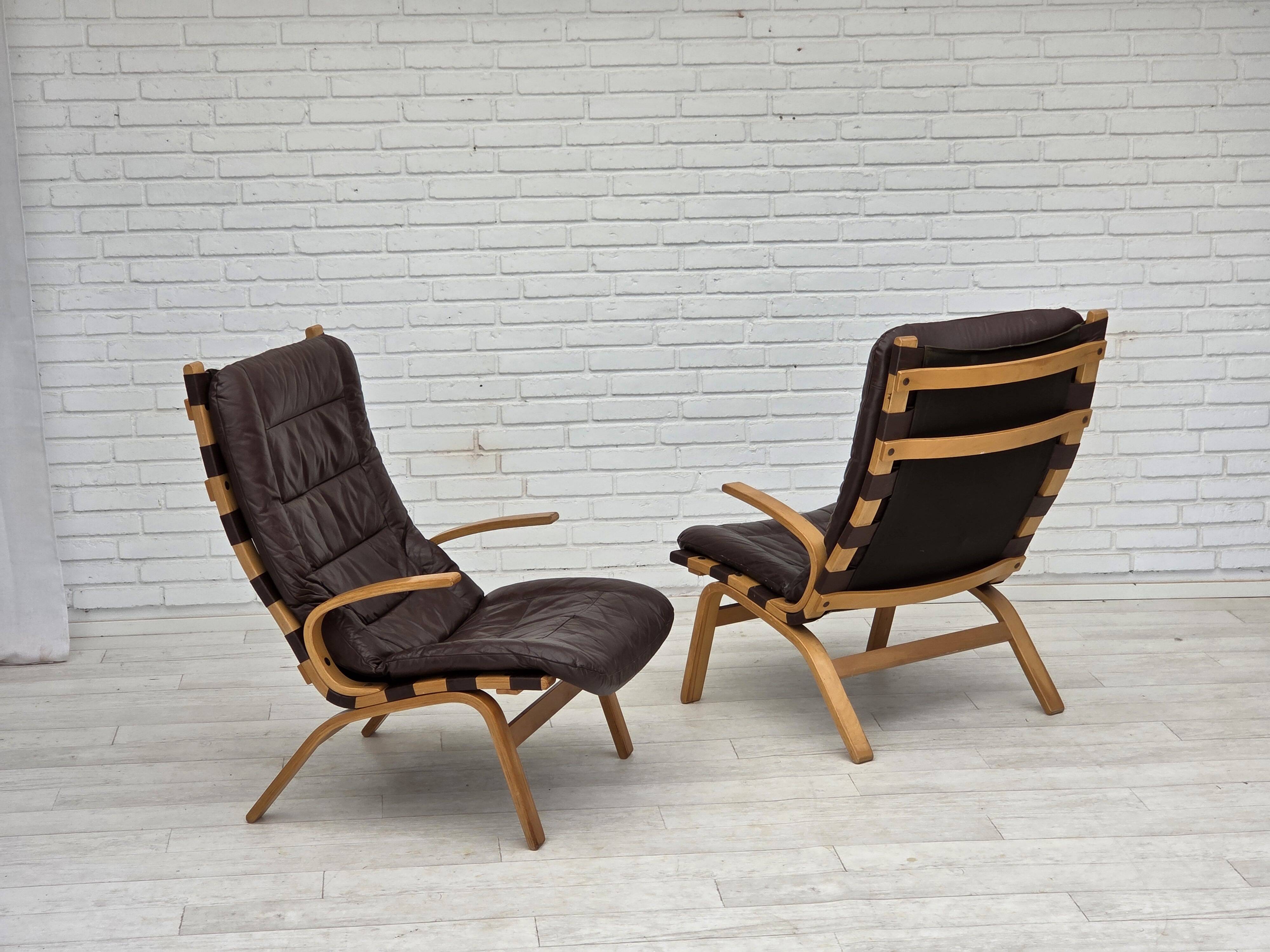 1970s, Danish design by Farstrup, set of 2 armchairs, furniture leather.