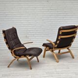 1970s, Danish design by Farstrup, set of 2 armchairs, furniture leather.