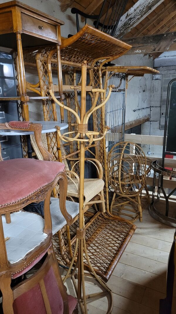 Lit banquette corbeille en rotin vintage- 1950s