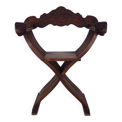 Chaise Savonarola à tête de lion Vintage en bois, Italie, 1950s