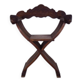 Chaise Savonarola à tête de lion Vintage en bois, Italie, 1950s