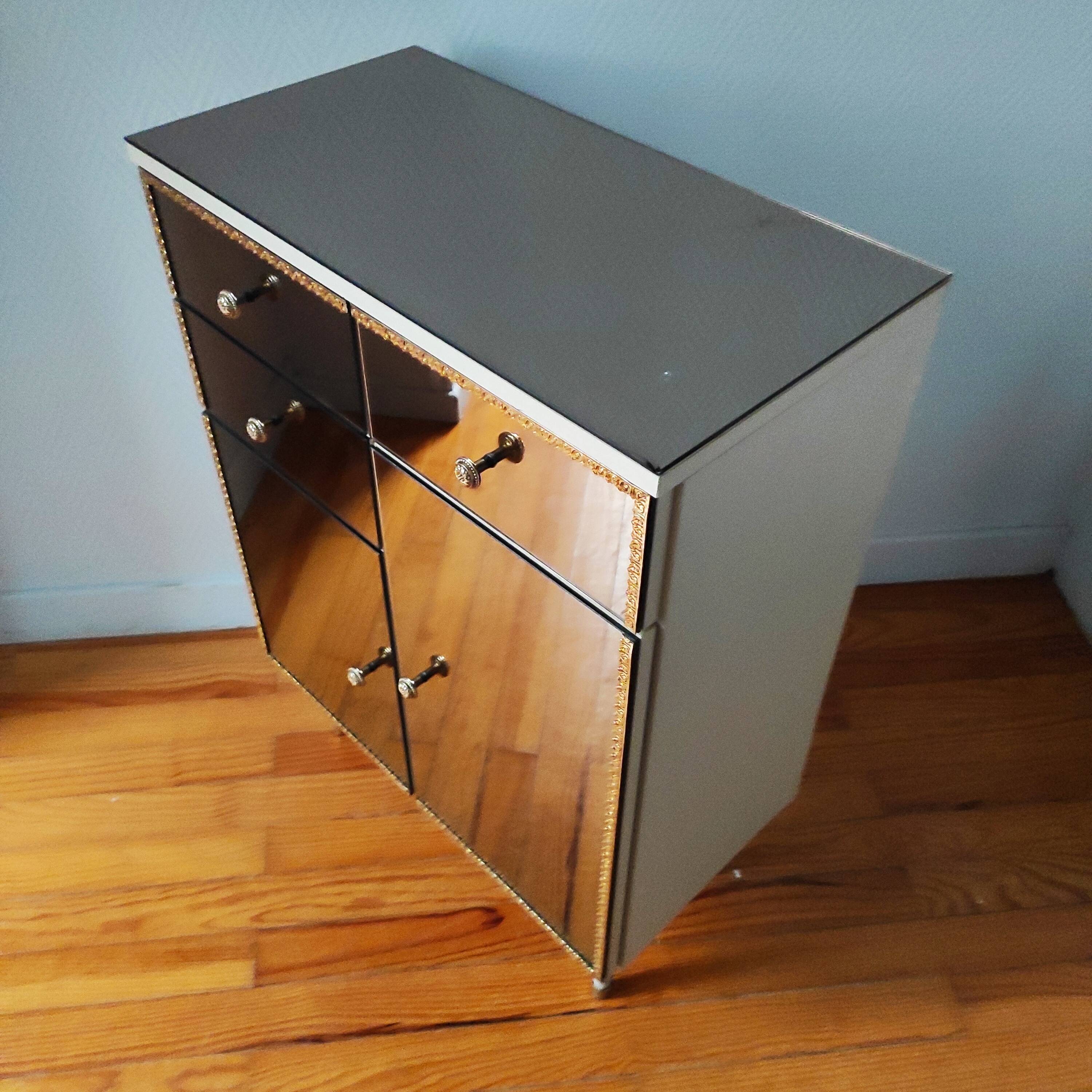 Commode vintage Italienne 1970 en verre miroir