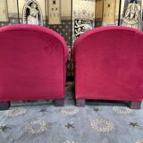 Pair of Red Velvet Art Deco Club Armchairs