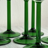 8 Alsatian stemmed glasses, transparent glass and green stems.