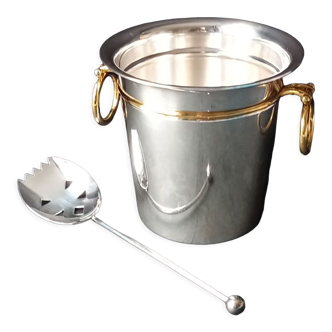 Orfevrerie Vuillermet, silver metal ice bucket and ice cube spoon