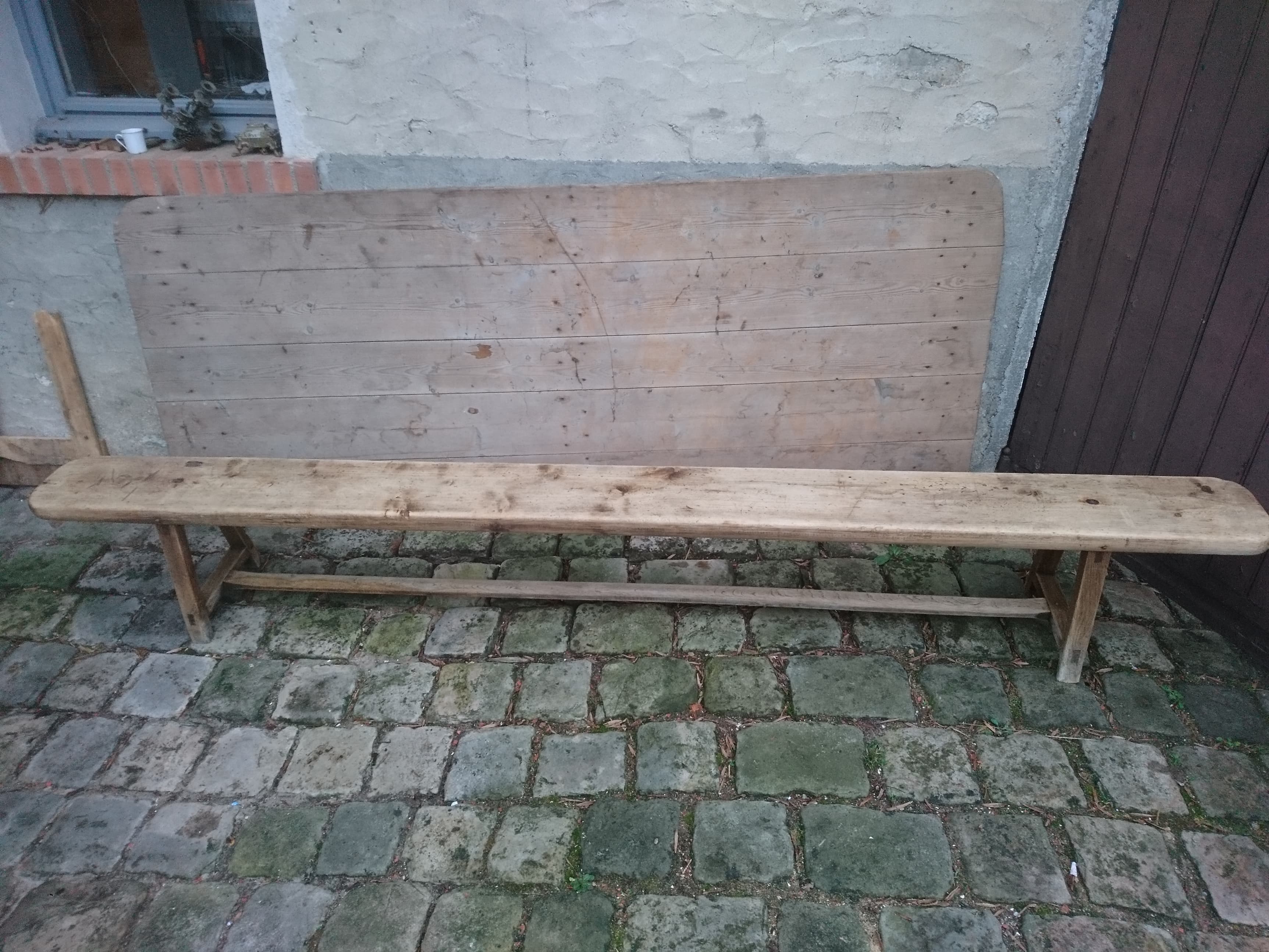 Antique wooden bench pickled oak and poplar