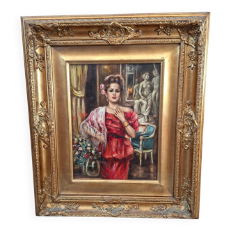 Splendido Dipinto d’Autore Franco Rispoli Scuola Napoletana Rittratto Femmi