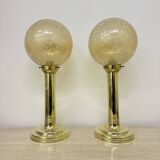 Set of 2 large globe table lamp glass and brass